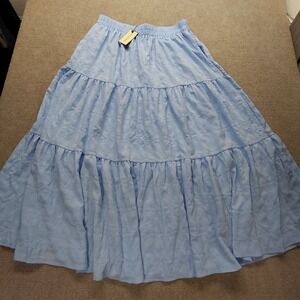 Huskary Womens XXL Long Midi‎ Blue Flowy Skirt Coastal Cottagecore